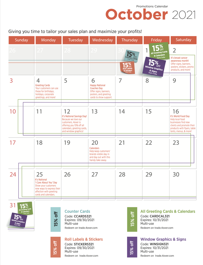 4over Promotion Calendar